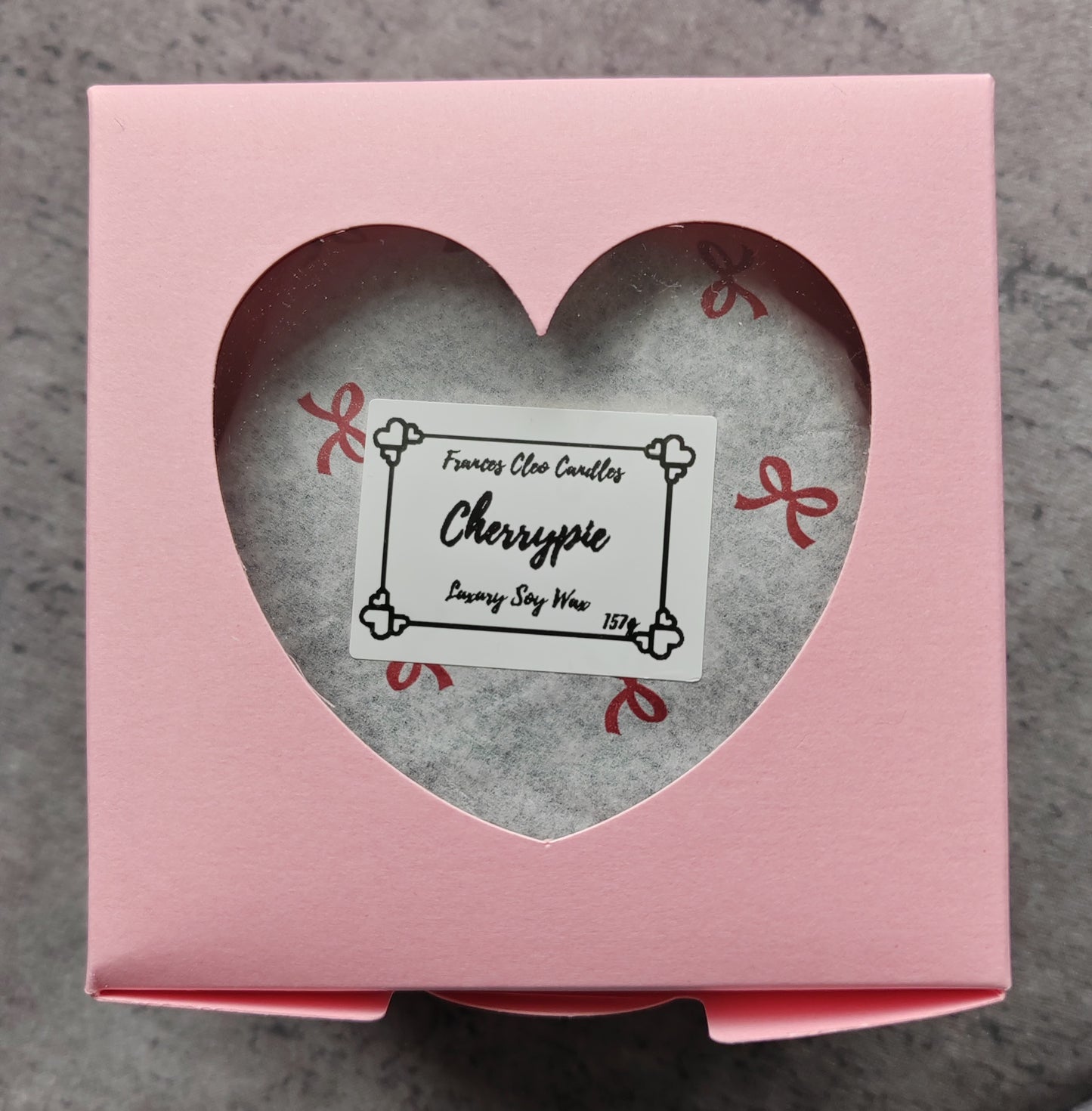 Cherrypie Soy Wax Candle in pink sweetheart box