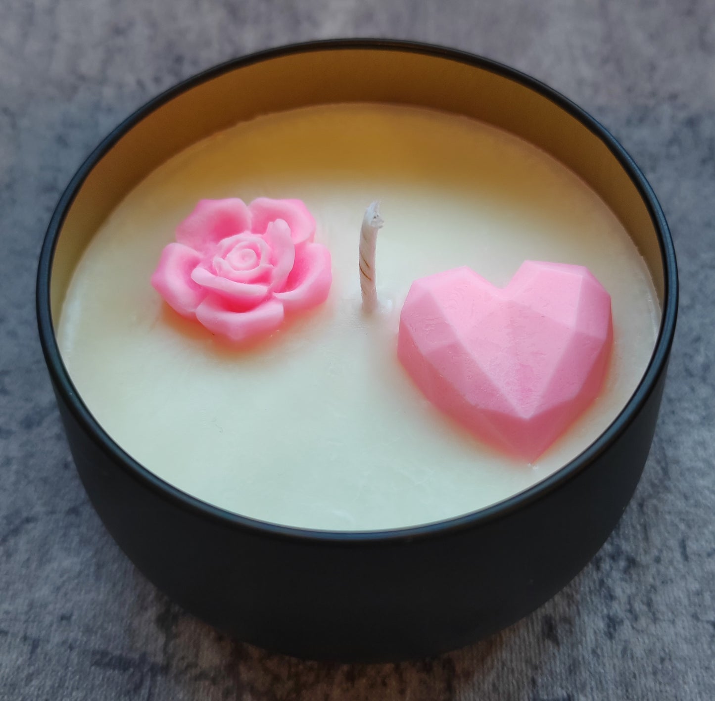 Red-hot Rhubarb Soy Wax Candle in pink sweetheart box