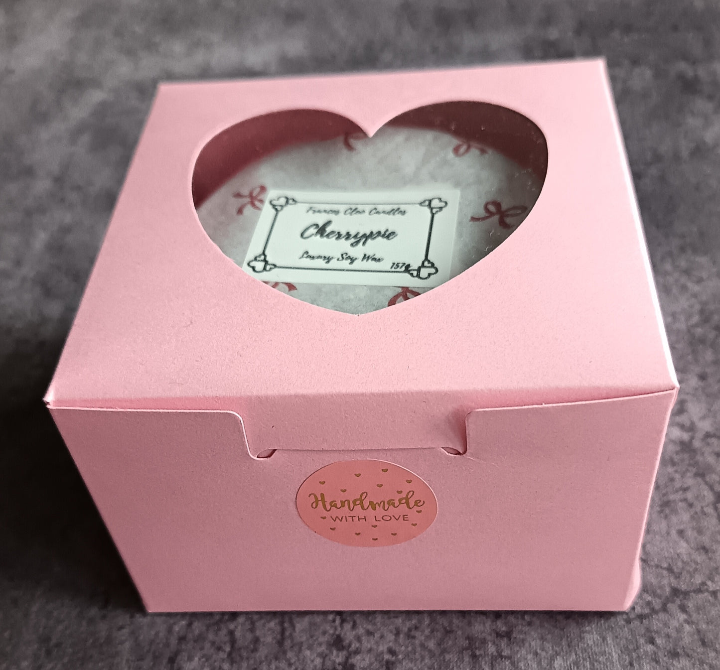 Cherrypie Soy Wax Candle in pink sweetheart box