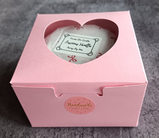 Luscious Vanilla Soy Wax Candle in pink sweetheart box