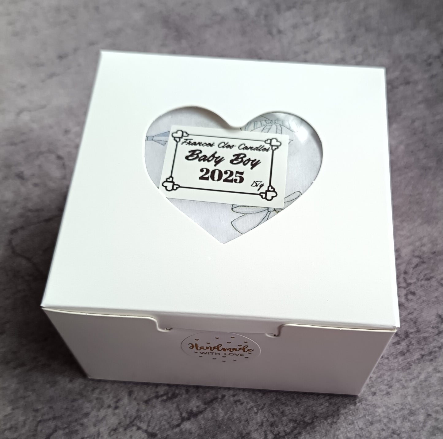 Baby Boy Soy Wax Candle in white sweetheart box