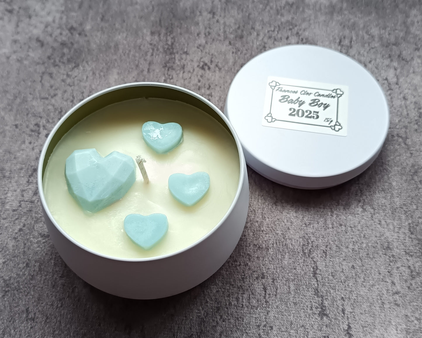 Baby Boy Soy Wax Candle in white sweetheart box